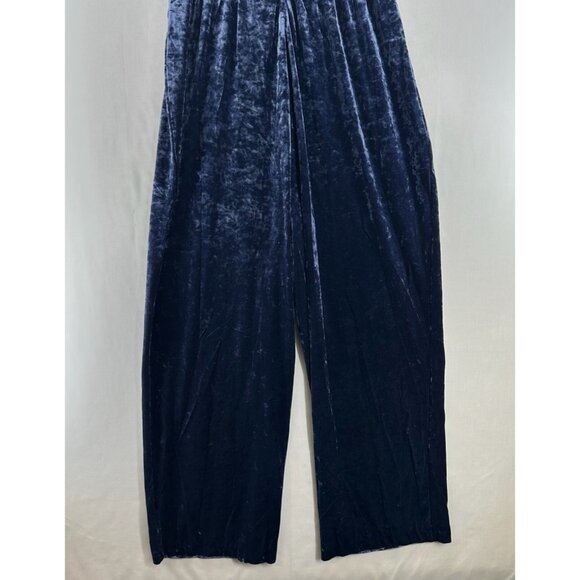 Nine.Eight Jumpsuit Size 18 Drape Front Sleeveless Velvet Straight Leg Blue - Picture 6 of 13
